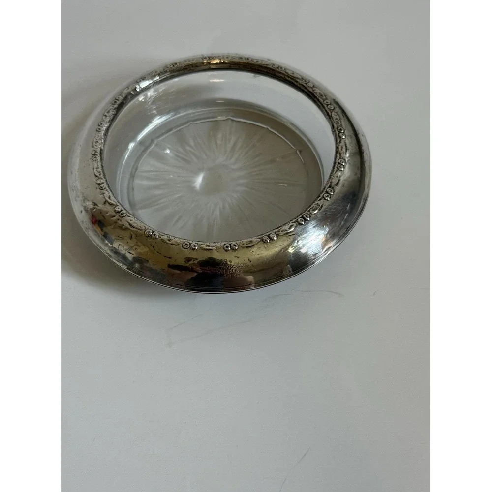 Coaster, ashtray, or trinket/ring dish (glass and sterling silver, Amston)